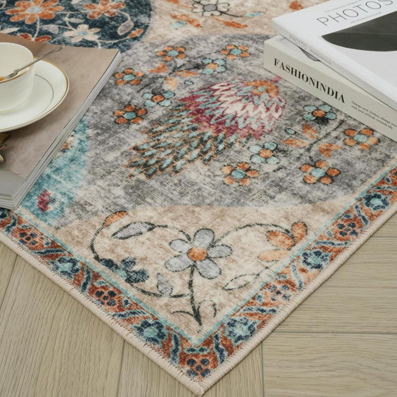 Floral 150cm X 150cm Area Rug, Cream/Multi