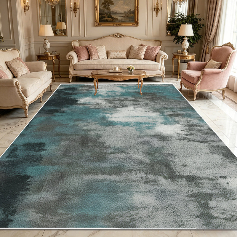 1PC abstract distressed watercolor teal grey neutral gradient area rugs, Soft and Comfortable, easy-to-maintain, machine washable Indoor floor mat, suitable for living room, bedroom, dining room, home office, kitchen entryway, patio balcony, Home Dec