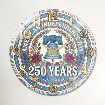 American Independence USA 250th Anniversary Merchandise Modern Decorated Glass Wall Clock Home Decor Art-15.7"