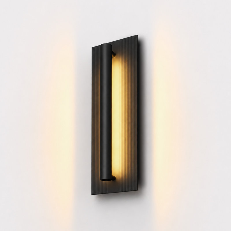 LED Outdoor Wall Lamp, Carved Pattern Matte Black Aluminum Exterior Light, 3000K Warm White