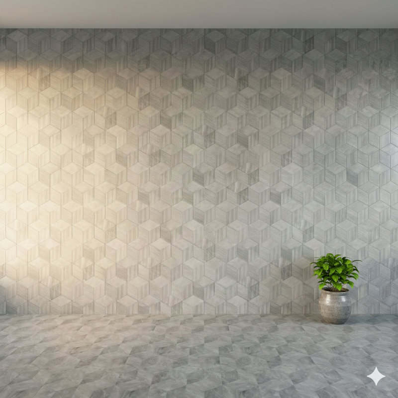 Carrelage hexagonal en marbre de Carrare gris avec une finition polie, pierre naturelle véritable pour les murs et les planchers, 12 carreaux par boîte.