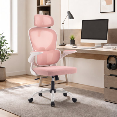 Chaise de bureau ergonomique en filet avec appui-tête réglable et accoudoirs rabattables