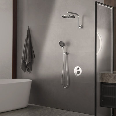Silver Round Single-Handle Three-Spray Shower Head, Round High-Pressure Shower Faucet, Matte Finish (Includes Valve)