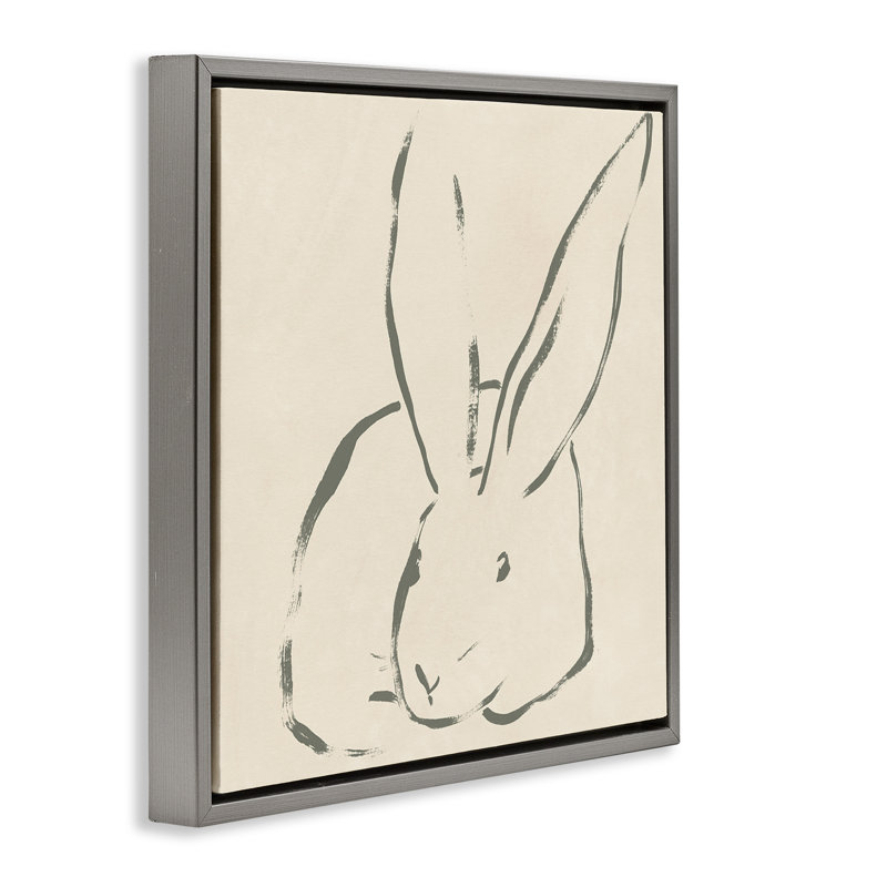 "Minimal Bunny Outline", art mural par June Erica Vess, H 18 po x l 18 po, Cadre flottant gris lustré