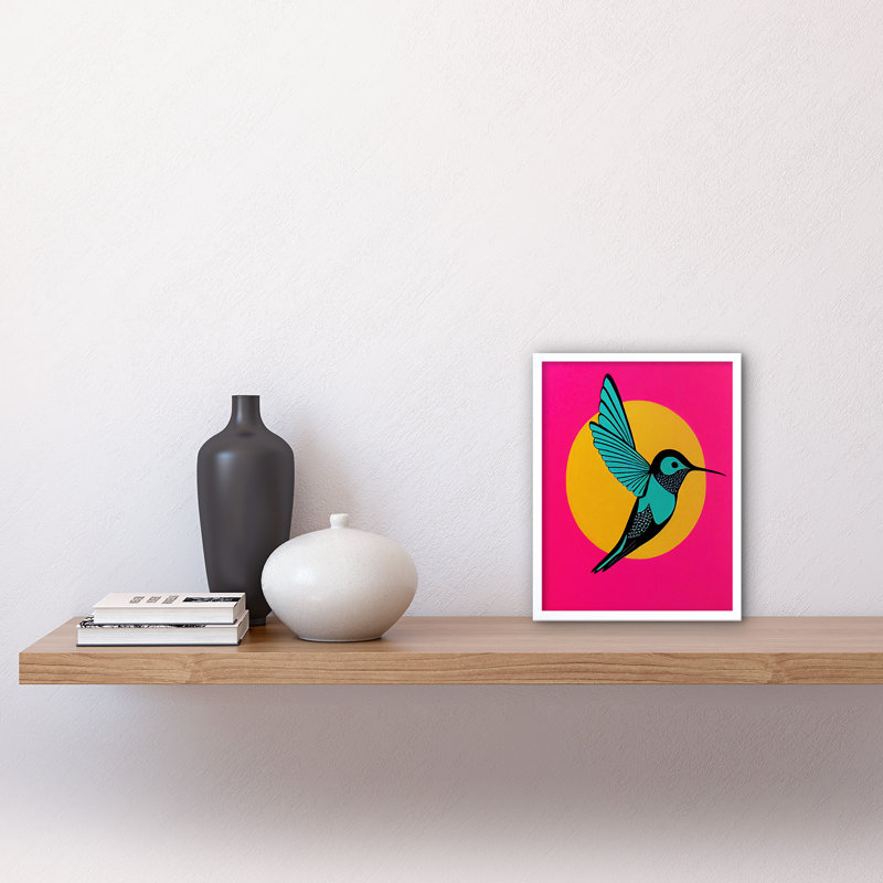 Vibrant Retro Pop Art Hummingbird - Print, White Framed Paper, 25.9cm H x 20.6cm W x 1.5cm D