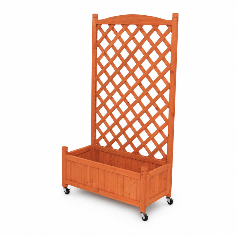 50"H 2-Piece Mobile Outdoor Raised Garden Bed Wood Planter Box With Trellis And Wheels, Brown