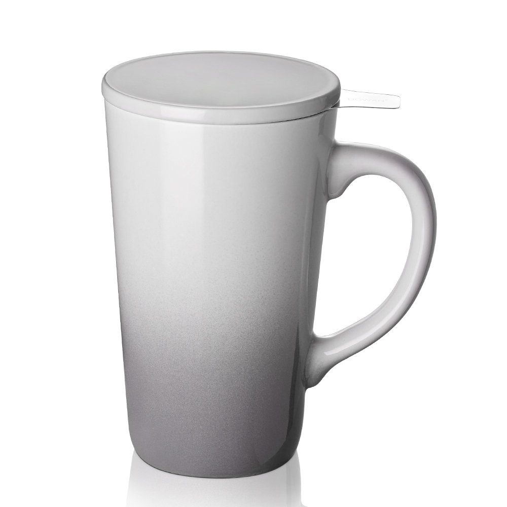 DOWAN Coffee Mugs, 15 oz Ceramic Coffee Mugs with Insulated Cork Bottom and  Splash Proof Lid, White, Set of 2