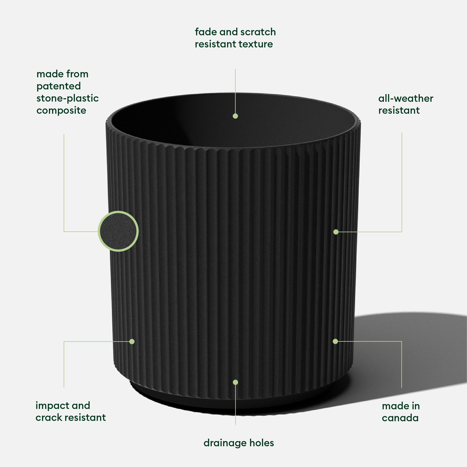 Demi Series Round Planter, Black, 2, 19.75" H x 18.5" W x 18.5" D