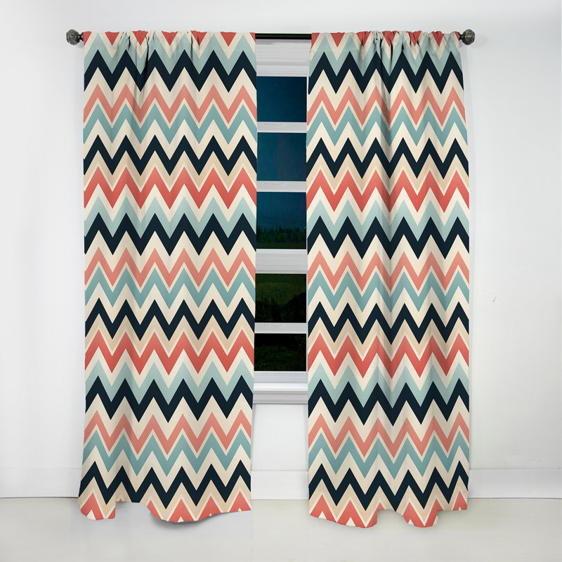 Chevrons de couleur douce rétro multicolore I - rideaux à chevrons - rideau occultant - 1 panneaux, L 52 po x L 108 po