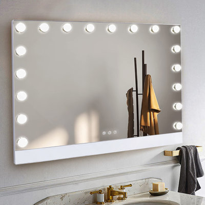 31.5"x22.8" Selfie Remote Control Vanity Mirror with Lights, 0.6" Ultrathin Large Hollywood Vanity Mirror 18 LED Bulbs Magnet Phone Holder Tabletop Makeup Mirror Wall Mount