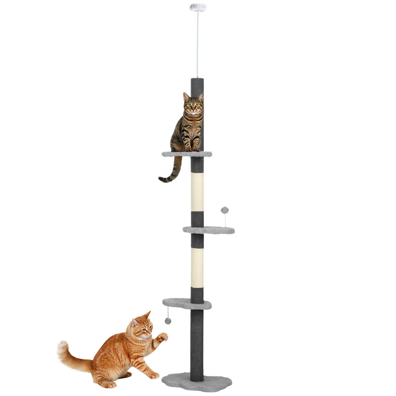 Arbre à chat 88,5 "à 100,5" du sol au plafond avec poteaux à griffer, gris, Gris