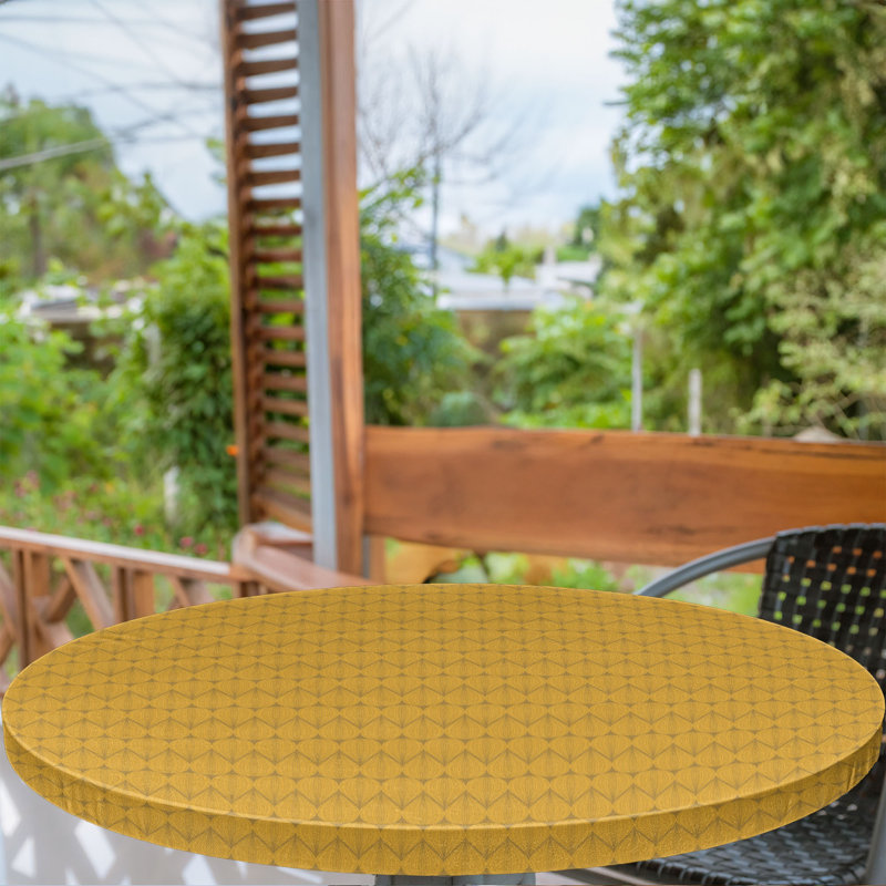 East Urban Home Abstract Fitted Round Tablecloth Earth Yellow Pale Coffee, 64.17" Round