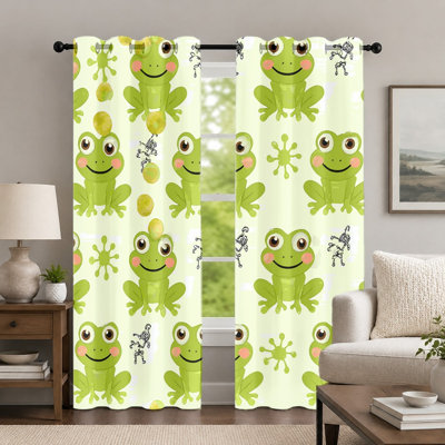 2Pcs Frog Pattern Curtains, Cartoon Animal Theme Curtain, Cute Little Frog Printed Graphic Grommet Drapes, Window Treatment for Bedroom Living Room Decor