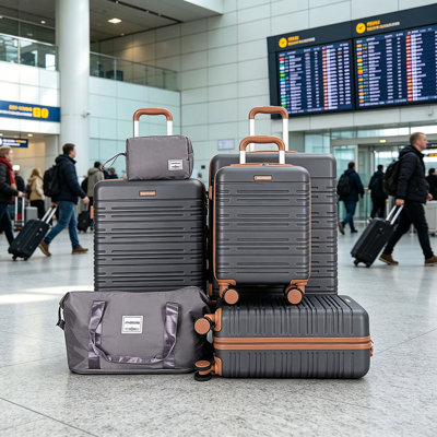 6 Piece Luggage Set, ABS Hard Shell Travel Suitcase with TSA Lock