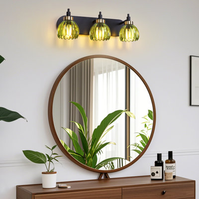3-light Vintage Vanity Light With Tulip Green Glass Shades - Bathroom Armed Wall Sconce For Bedroom, Kitchen, Living Room & Washroom