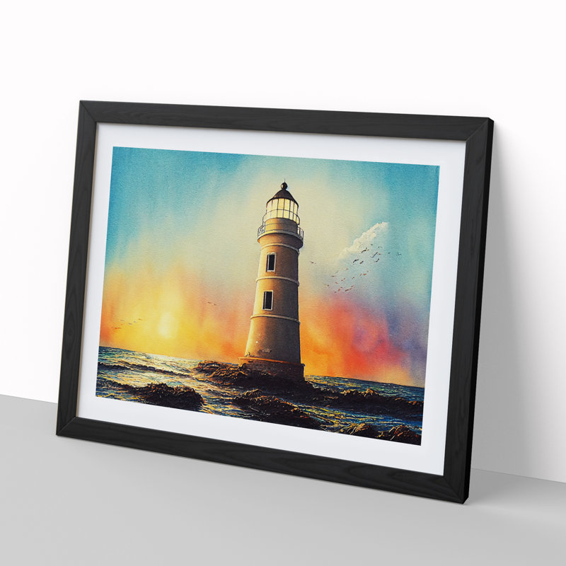 Lighthouse Vol.2 - Single Picture Frame Painting, Black, 46cm H x 64cm W x 2cm D