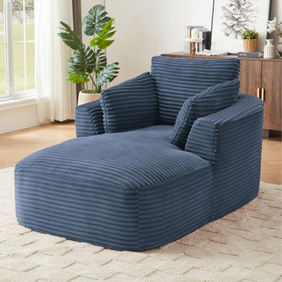 Chaise longue en velours côtelé bleu Corduroy, siège unique, sans assemblage, coussin à ressorts