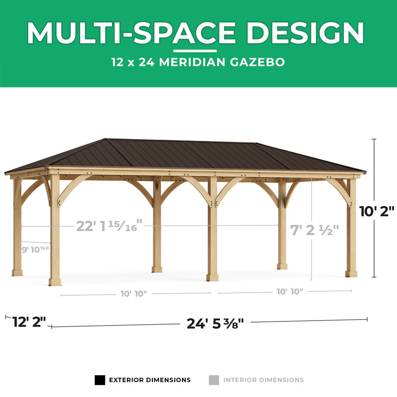 Pavillon de jardin en métal L 12 pi. D Pavillon de jardin en bois massif