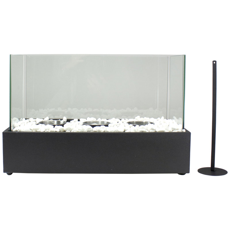 Black Bio Ethanol Ventless Tabletop Triple Fireplace with Glass Panels