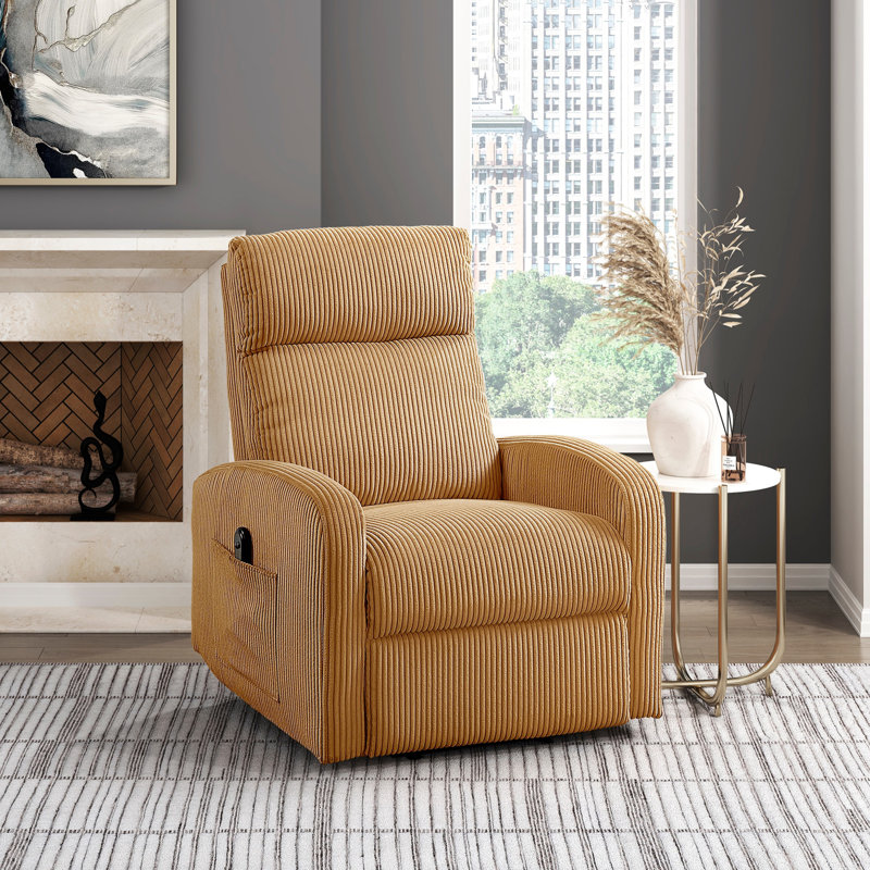 Fauteuil inclinable jaune en velours côtelé moelleux avec poche latérale pour le salon