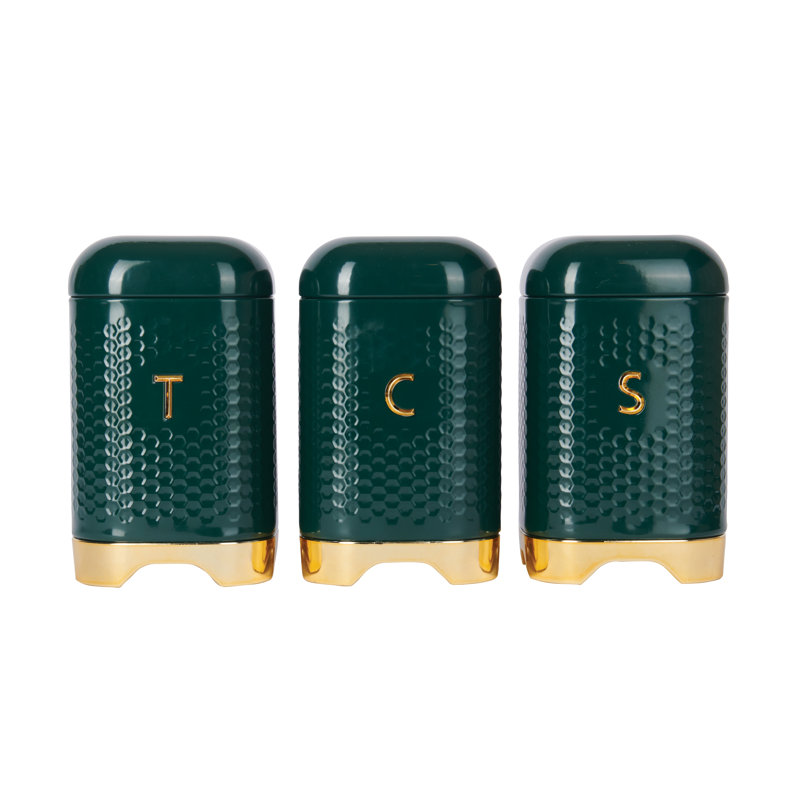 KitchenCraft Lovello 3 Piece Coffee, Tea, & Sugar Jar Set, Green/Gold
