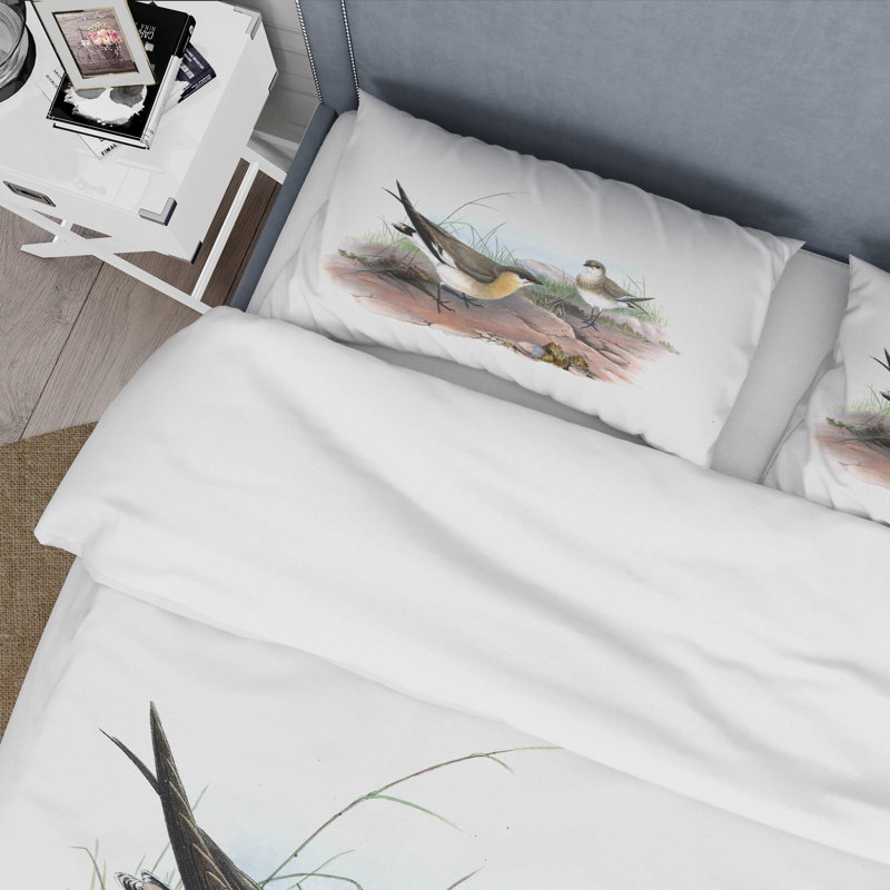 Illustration d'oiseau rétro II - ensemble de housse de couette Farmhouse - microfibre de polyester