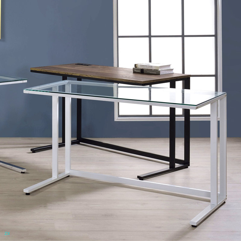 Writing Desk With USB Port, White/Walnut