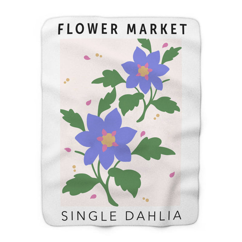 Dahlia simple, marché aux fleurs, couverture en sherpa de qualité supérieure, reproduction d'art luxueuse, Lit simple