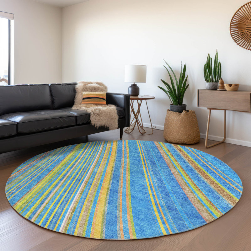 Chayden Washable Striped Indoor / Outdoor Rug, Round 8'