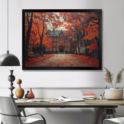Impression d'art mural «Brown Red University Hall In Autumn II - College & University Buildings»