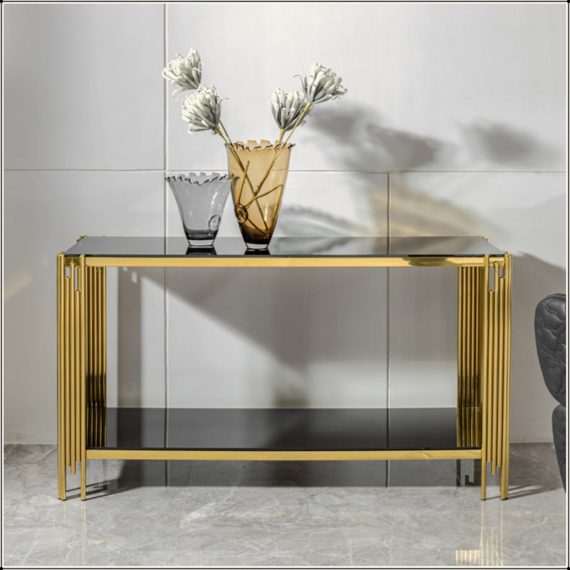 Console moderne moderne en acier inoxydable doré à miroir