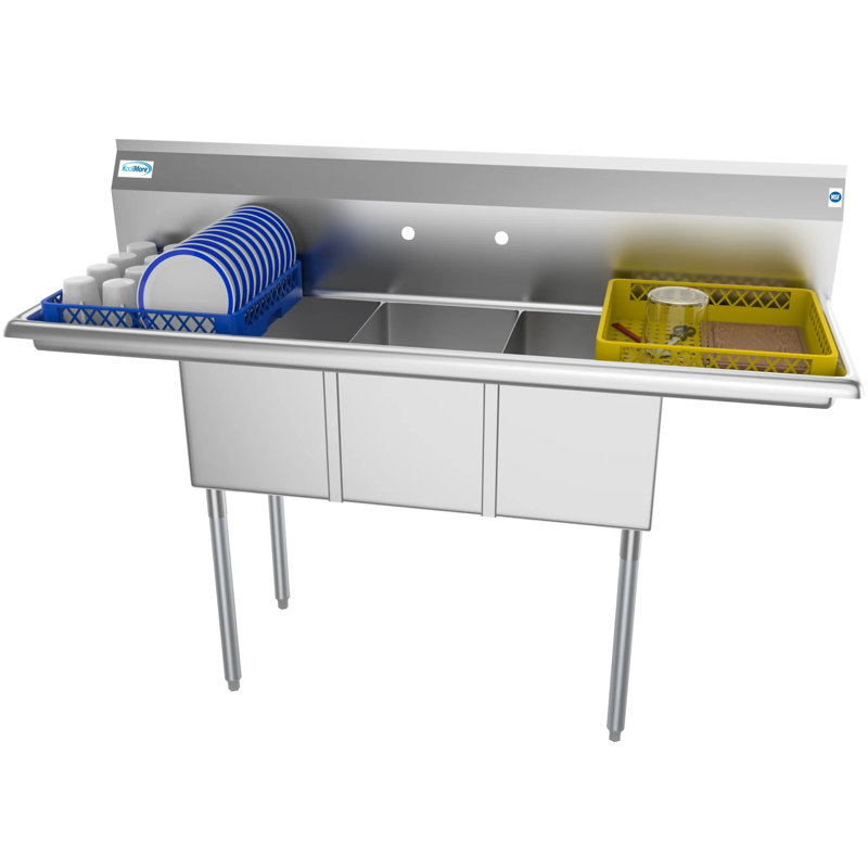 Flush Mount Kitchen Sink, 10" H x 22" W x 60" D