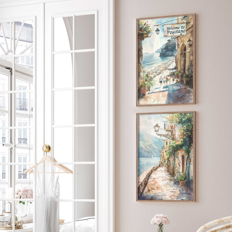 «Coastal Greeting», ensemble de 2 pièces encadrées par Azure Artisanal Studio, Rose poudre, H 11 po x l 18 po x P 1,375 po