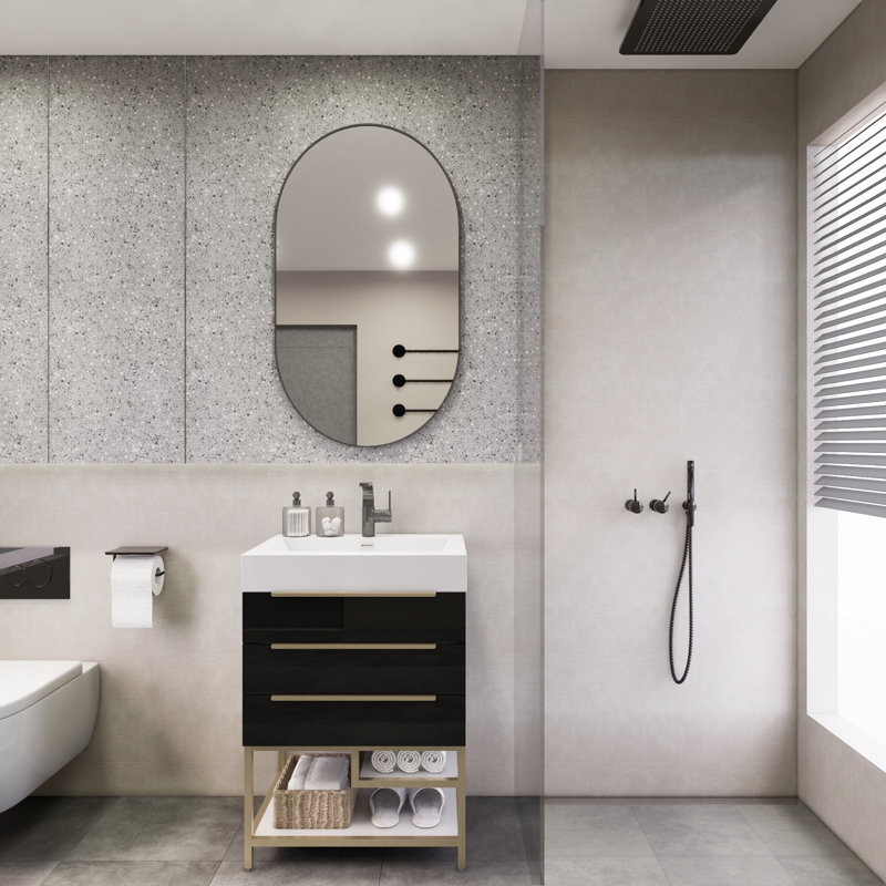 Crooke 23.6'' Single Bathroom Vanity with Acrylic Top, High Gloss Black
