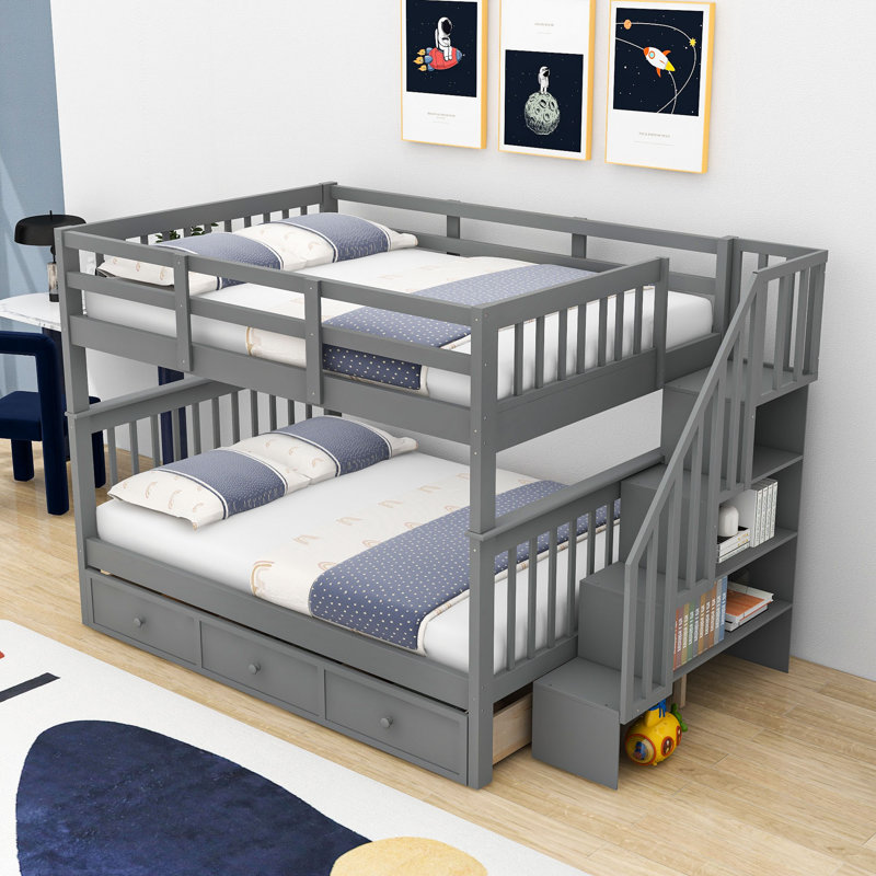 Demiyah Kids Full Over Full Bunk Bed with Drawers, Gray