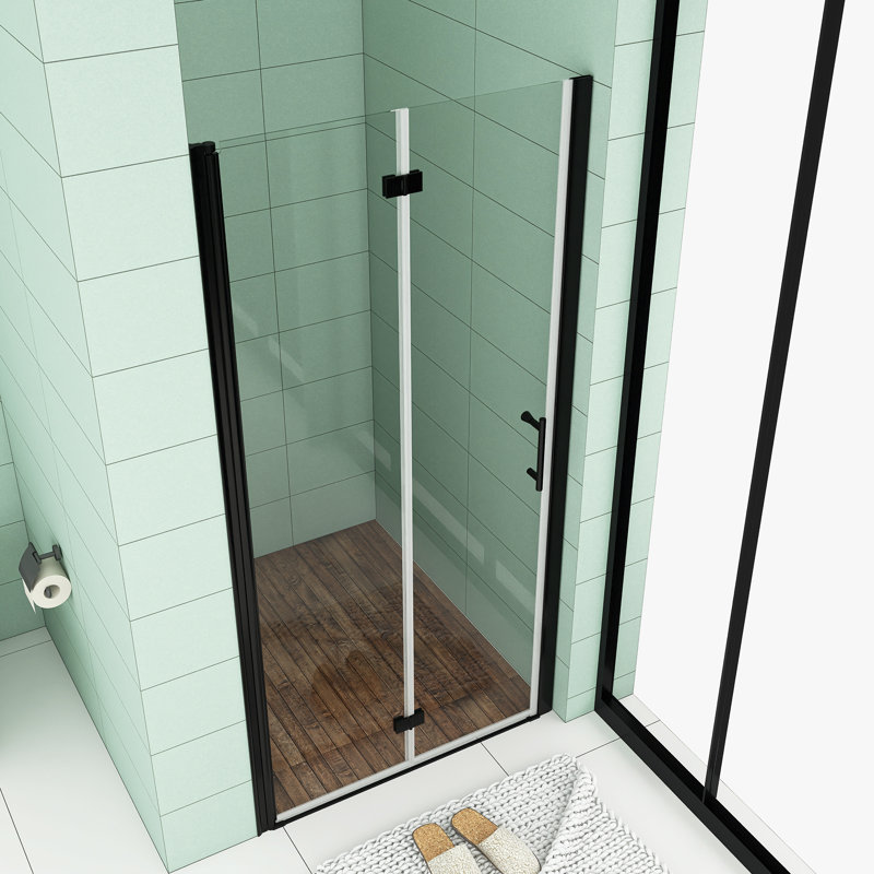 32" x 72" Bi-fold Semi Frameless Shower Door, Matte Black