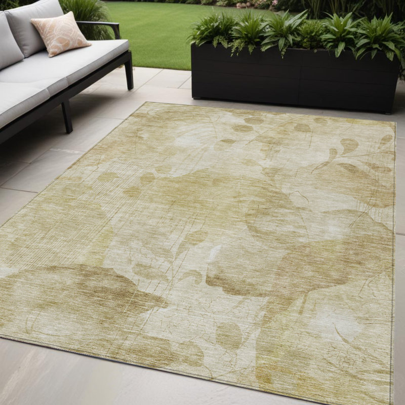 Tapis extérieur lavable beige, ivoire et floral 5 pi x 8 pi
