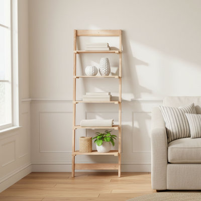 Lavish Home 16.25"L x 11.5"W x 50"H 5-Tier Ladder Style and Decorative Wooden Bookshelf (Oak)