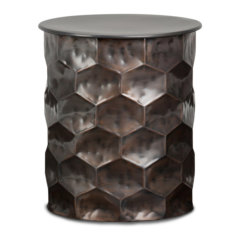 Whitney 17"W Metal Industrial Round Storage Side Table with Removable Lift-Top, Antique Bronze