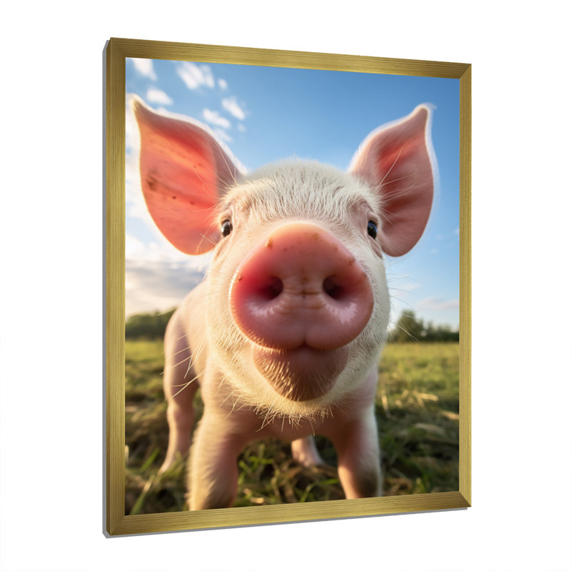 «Pink Pig Curious Snout Pig», reproduction sur toile, H 32 po x l 16 po x P 1 po, Encadrement doré