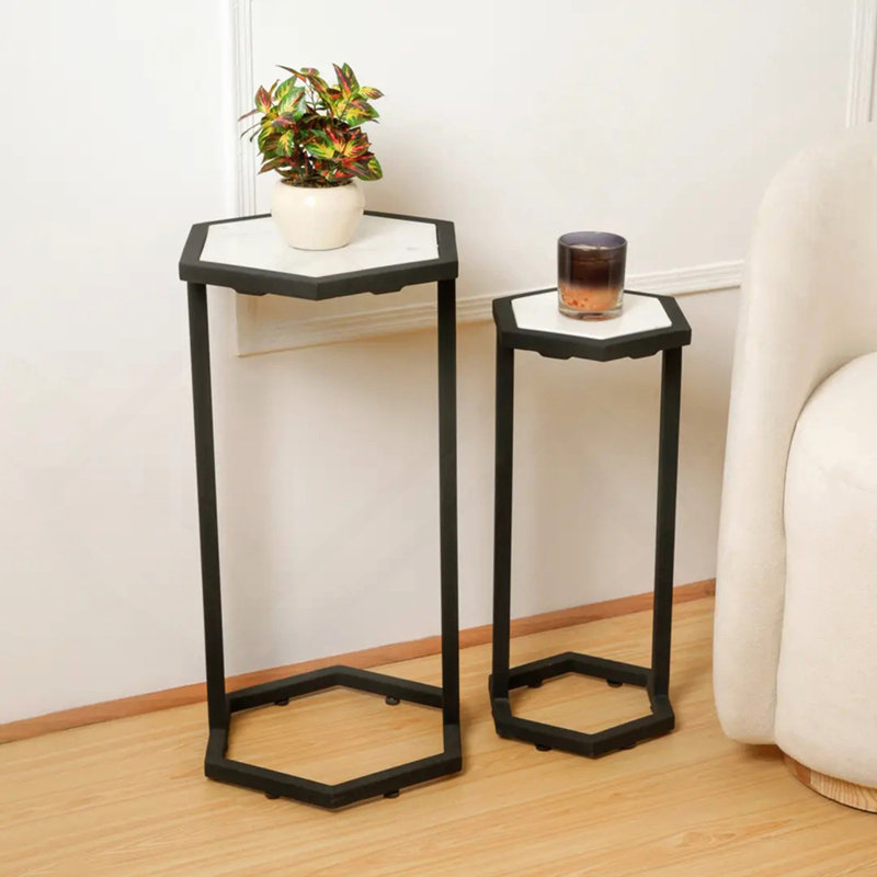 Ensemble de 2 tables d'appoint en marbre