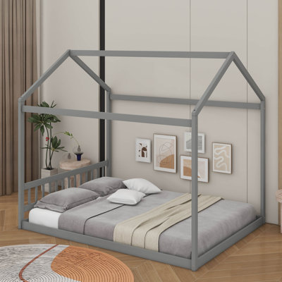 Queen Wooden House Bed With Headboard