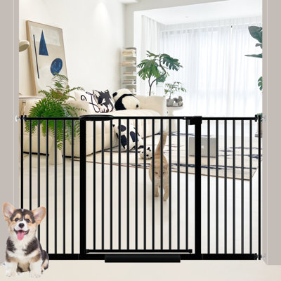 Narrow 1.37"Adjustable Pet Gate - Pressure Mount, Auto-Close, Double Lock,  No Tools Installation, Metal Safety Barrier for Hallways & Doorways (Black)