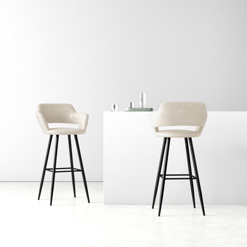 Lake Upholstered Counter Stool with Metal Frame, Cream, Bar Stool (30" Seat Height)