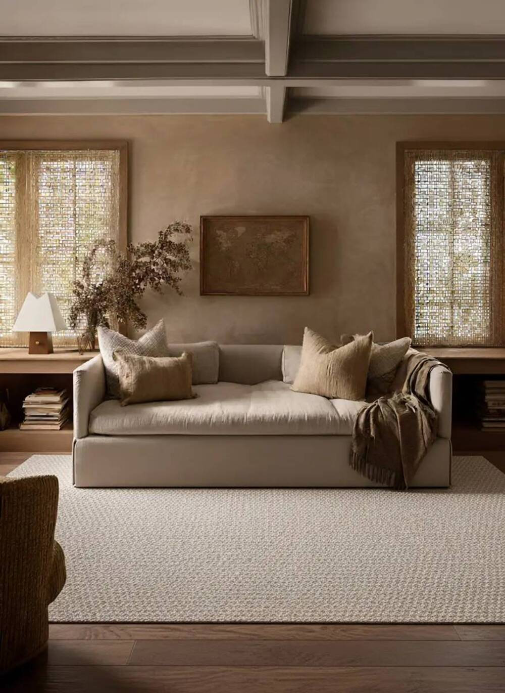 Midford Beige Hand-Woven Geometric Wool Rug, Rectangle 4' x 6'