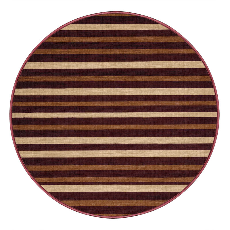 Tapis rouge à rayures horizontales lavable à la machine, Rond 8 pi