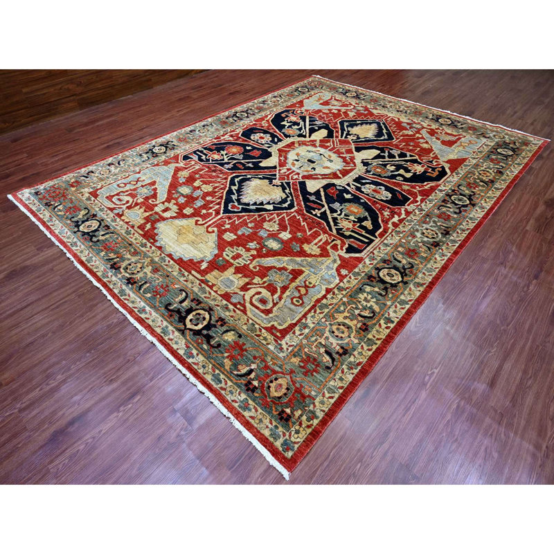 Tapis rouge en laine nouée à la main 9 pi x 9 pi Seis de 9 pi x 12 pi avec motif floral E75D1B5D6BF34F53B05A2756473963AB