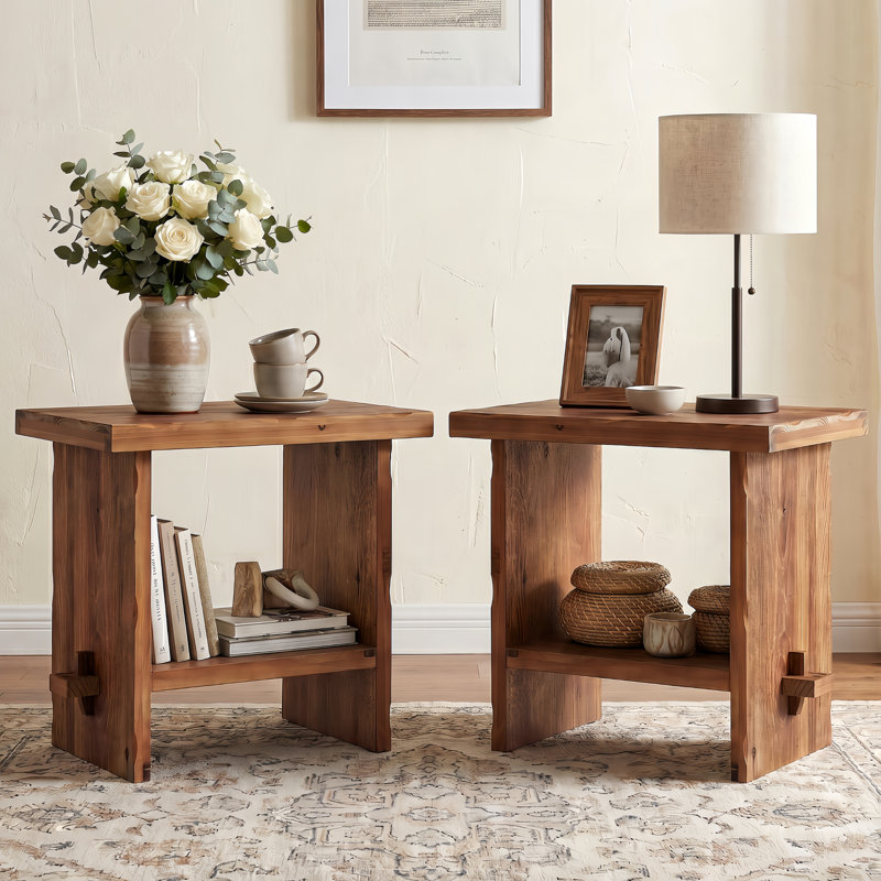 59.99cm W Solid Wood Bedside Table, Set of 2