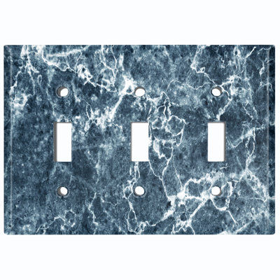 Marble Black Print 5 Patterned 3 - Gang Toggle Light Switch Standard Wall Plate