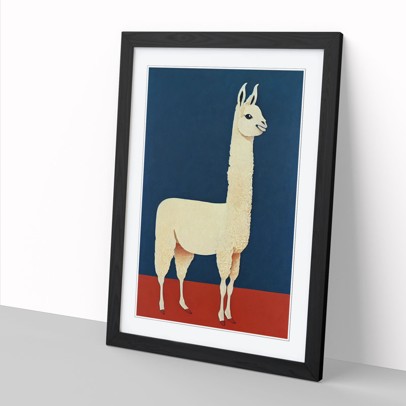 Llama Painting Soviet Art - Single Picture Frame Print, Black, 64cm H x 46cm W x 2cm D